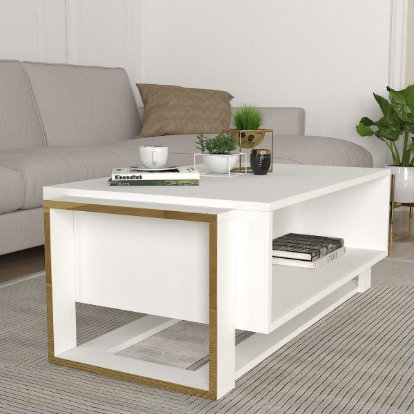 Bianco Couchtisch 106,4 x 60 cm - Wei/Gold