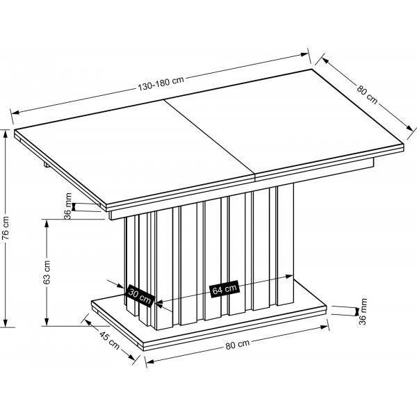 Lamello Esstisch 130-180 x 80 cm - Artisan Eiche/Schwarz