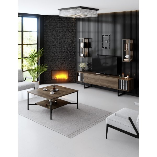 Erki Couchtisch 80 x 80 cm - Walnuss/Schwarz Erki Couchtisch 80 x 80 cm - Walnuss/Schwarz