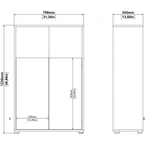 Niedriges Sign-B�cherregal mit T�ren - Mattgrau/Hickory