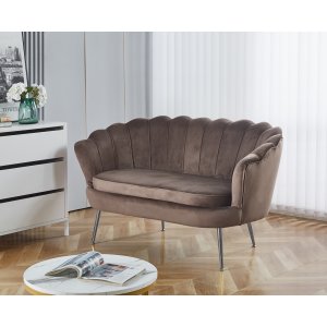 Kingsley 2-Sitzer-Sofa aus braunem Samt mit Chrombeinen Kingsley 2-Sitzer-Sofa aus braunem Samt mit Chrombeinen