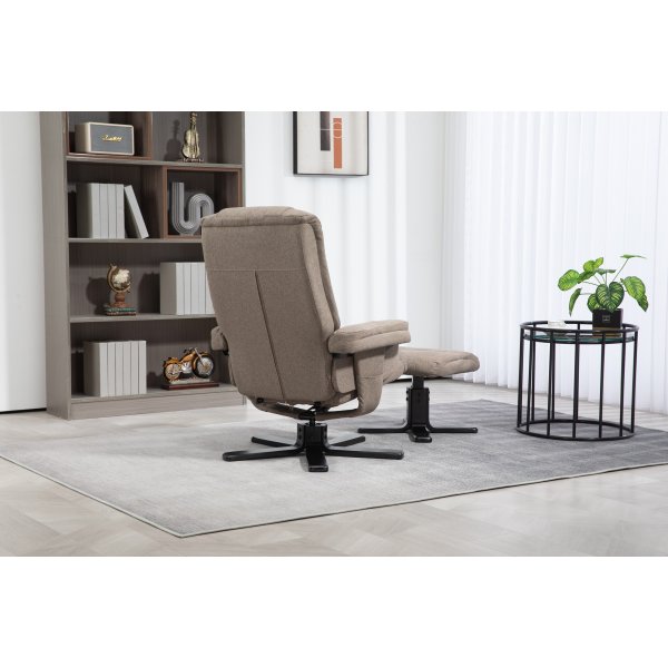 Oslo Liegesessel mit Hocker aus dunkelbeigem Stoff