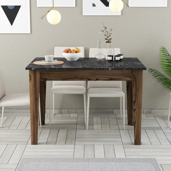 Kyiv Esstisch 110 x 72 cm - Schwarzer Marmor/Walnuss Kyiv Esstisch 110 x 72 cm - Schwarzer Marmor/Walnuss