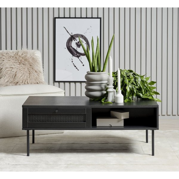 Menu schwarzer Couchtisch mit Schublade 110x60 cm