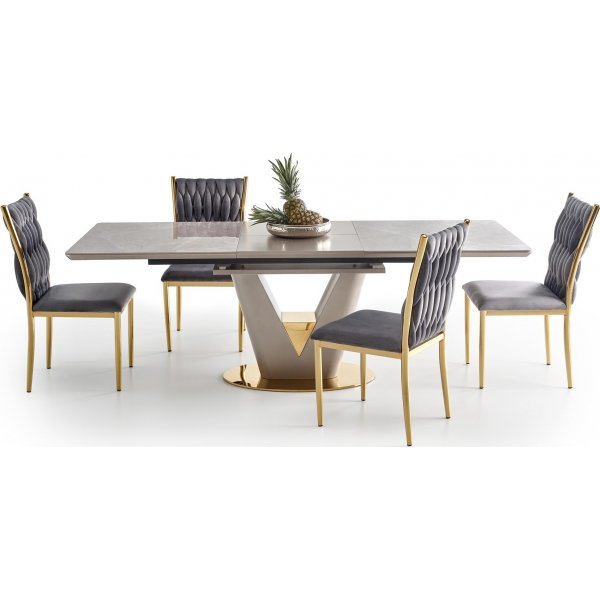 Valentino Esstisch 160-220 x 90 cm - Grauer Marmor/Hellgrau/Gold Valentino Esstisch 160-220 x 90 cm - Grauer Marmor/Hellgrau/Gold