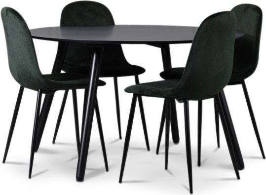 Rosvik Essgruppe, Esstisch mit 4 Carisma Samtsthlen - Schwarz/Grn