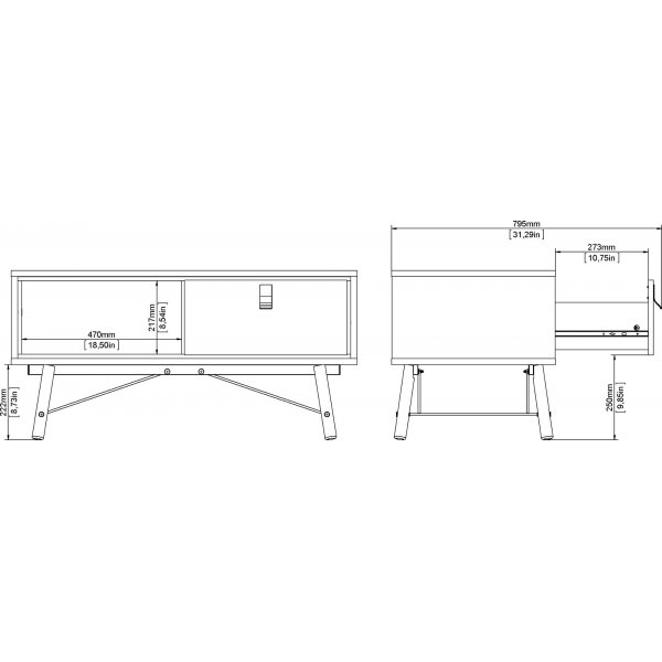 Ry Couchtisch 101,8 x 48,2 cm - Schwarz/Walnuss