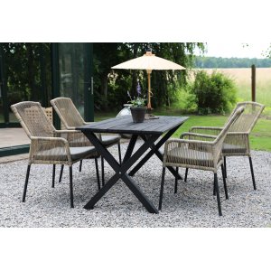 Scottsdale Outdoor-Essgruppen-Esstisch mit 4 Ystad-Gestellsthlen - Schwarz/Beige