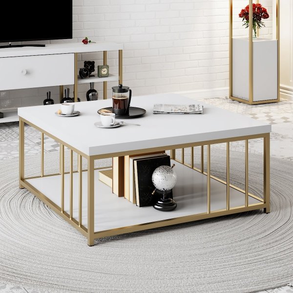 Zenn Couchtisch 90 x 90 cm - Wei/Gold