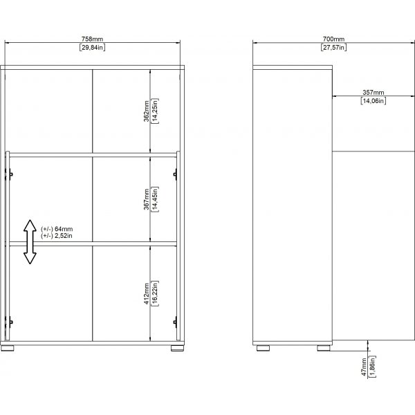 Niedriges Sign-B�cherregal mit T�ren - Mattgrau/Hickory