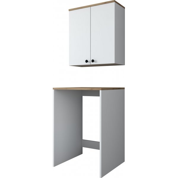 Langer Waschmaschinenschrank 6 - Wei/Walnuss