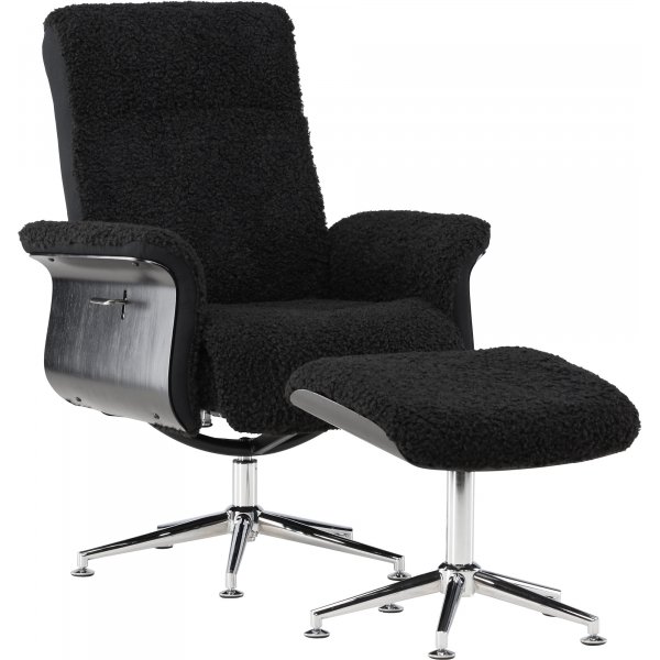 Hagn Relaxsessel mit Fuhocker - Schwarz / Chrom