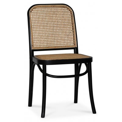 Tone schwarzer Stuhl mit Rckenlehne und Sitz aus Rattan + Mbelfe