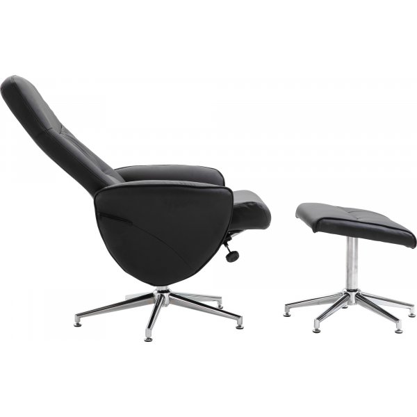 Julius Relaxsessel mit Fuschemel - Schwarzes PU