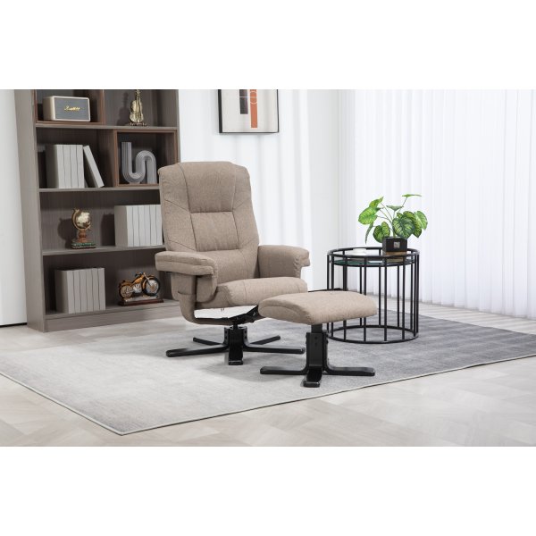 Oslo Liegesessel mit Hocker aus dunkelbeigem Stoff