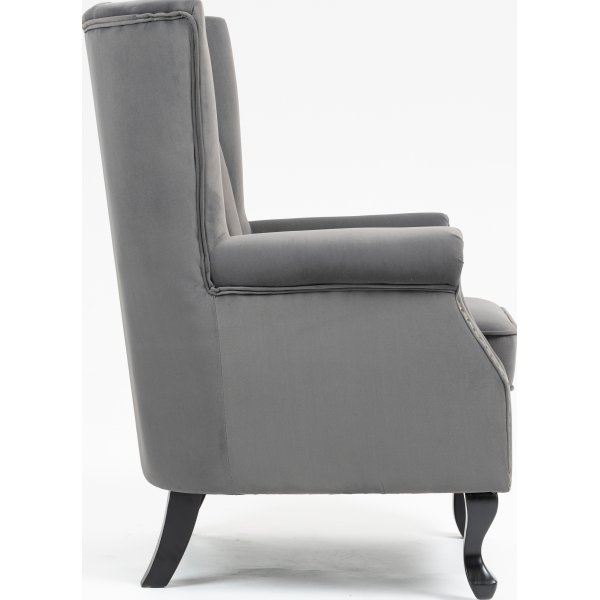 Ohrenklappensessel aus grauem Samt Ohrenklappensessel aus grauem Samt