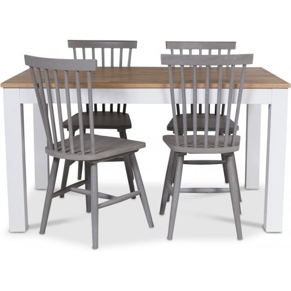 Dalar Essgruppe 140 cm Tisch wei/Eiche + 4 graue Freischwinger