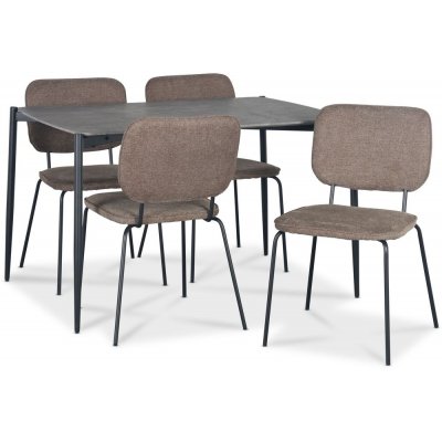 Lokrume Essgruppe 120 cm Tisch in Betonimitation + 4 Lokrume braune Stühle