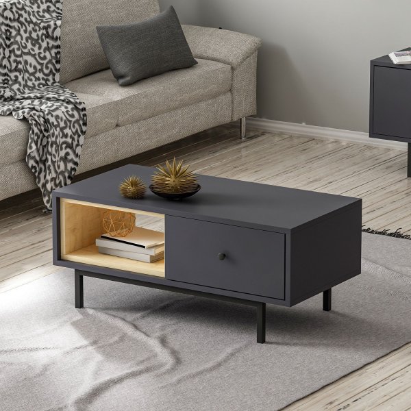 Natrlicher Couchtisch 90 x 45 cm - Anthrazit