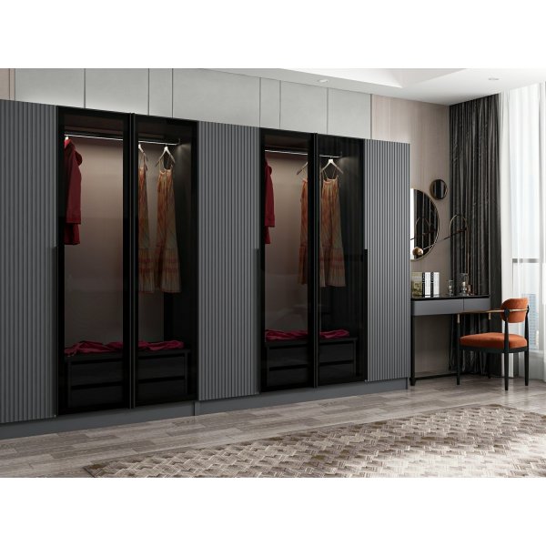 Cikani Kleiderschrank mit Spiegelt�ren, 315x52x210 cm - Anthrazit