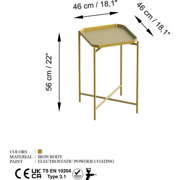 Vela Couchtisch 46 x 46 cm - Gold Vela Couchtisch 46 x 46 cm - Gold