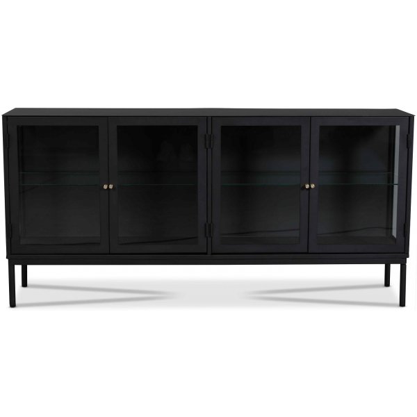 Cliff Sideboard aus Blech mit 4 Tren - Schwarz / Klarglas