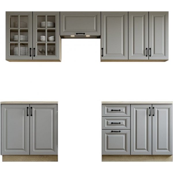 Komplette Kche Elizabeth 240 cm - Grau/Sonoma-Eiche