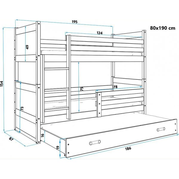 Aarhus Etagenbett mit Zustellbett - Jede Farbe und Gre