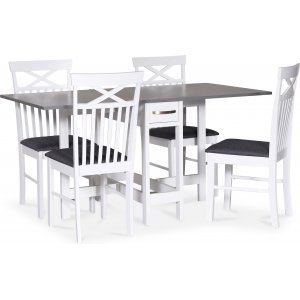 Esstisch-Set; Weiß/grauer Klapptisch mit 4 Stühlen - Fårö Esstisch-Set; Weiß/grauer Klapptisch mit 4 Stühlen - Fårö