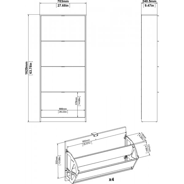 Schuhe tiefer Schuhschrank mit 4 Fächern - Weiß Schuhe tiefer Schuhschrank mit 4 Fächern - Weiß