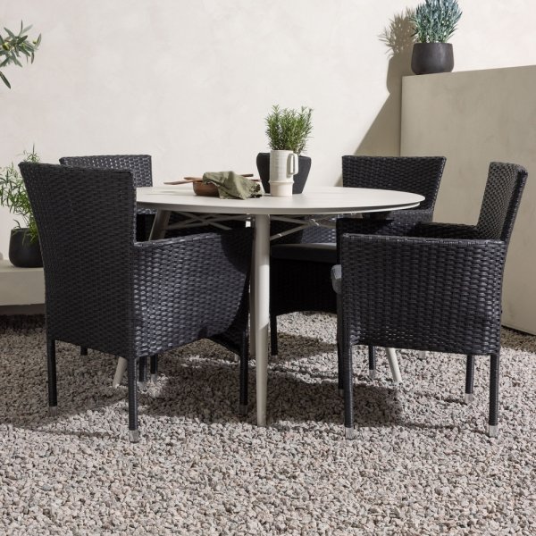 Lina Outdoor-Essgruppe mit 4 Malina-Sthlen - Beige/Schwarz