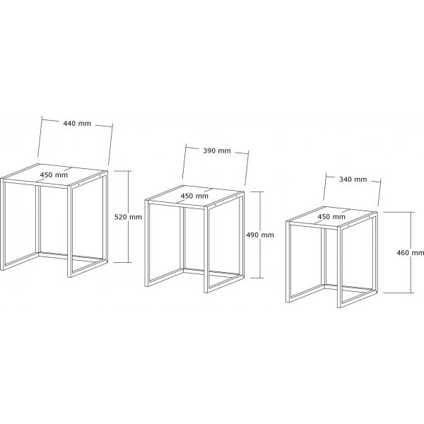 Tali Tisch 34/39/44 x 45 cm - Schwarz/Walnuss