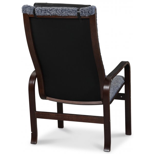 Fushion Sessel in Skandinaviengrau aus Schaffell - Nussbaum dunkel + Textilreinigung fr Mbel