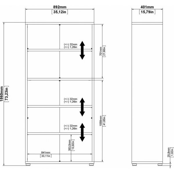 Prima Bücherregal mit 5 Fächern - Weiß Prima Bücherregal mit 5 Fächern - Weiß