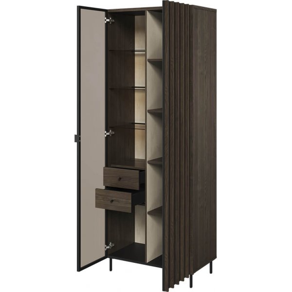 Hoher Glasschrank Piedmont - Portland-Esche/Schwarz