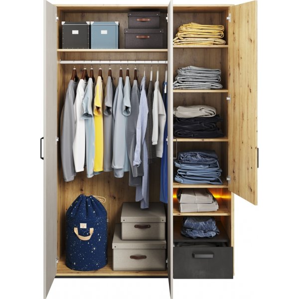 Qubic Kleiderschrank 130 cm - Artisan Eiche/Grau Qubic Kleiderschrank 130 cm - Artisan Eiche/Grau