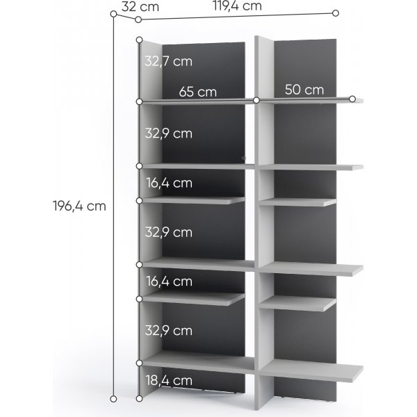 Tiefes Regal mit LED-Beleuchtung links - Grau Tiefes Regal mit LED-Beleuchtung links - Grau
