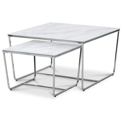 Stella Seating Table - Wei marmoriertes Glas / Chromgestell