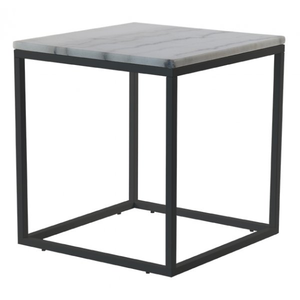 Accent Lampentisch 50x50 cm - Weißer Marmor / schwarzer Sockel