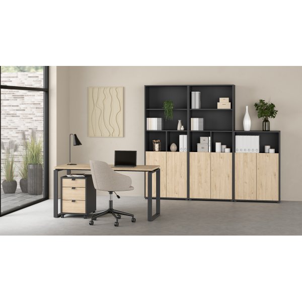 Sign hohes Bücherregal mit 2 Türen - Mattgrau/Hickory Sign hohes Bücherregal mit 2 Türen - Mattgrau/Hickory