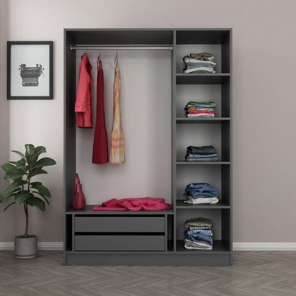 Cavolo Kleiderschrank 135 cm - Anthrazit/Schwarz