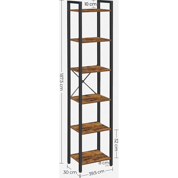 Petter Bcherregal 40 x 187,5 cm - Braun/Schwarz