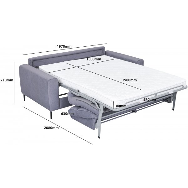 Schlafsofa, Frontpolster - Grau Hoven