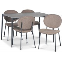 Lokrume Essgruppe 120 cm Tisch aus Betonimitat + 4 büschelige braune Stühle Lokrume Essgruppe 120 cm Tisch aus Betonimitat + 4 büschelige braune Stühle