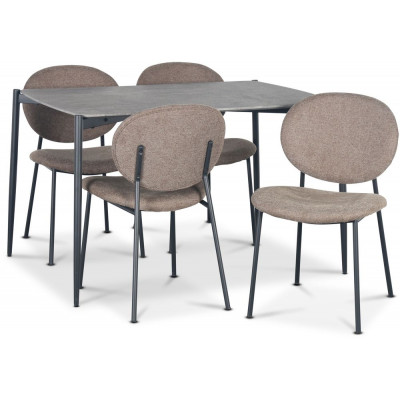 Lokrume Essgruppe 120 cm Tisch aus Betonimitat + 4 büschelige braune Stühle
