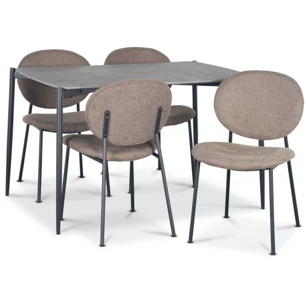Lokrume Essgruppe 120 cm Tisch aus Betonimitat + 4 bschelige braune Sthle