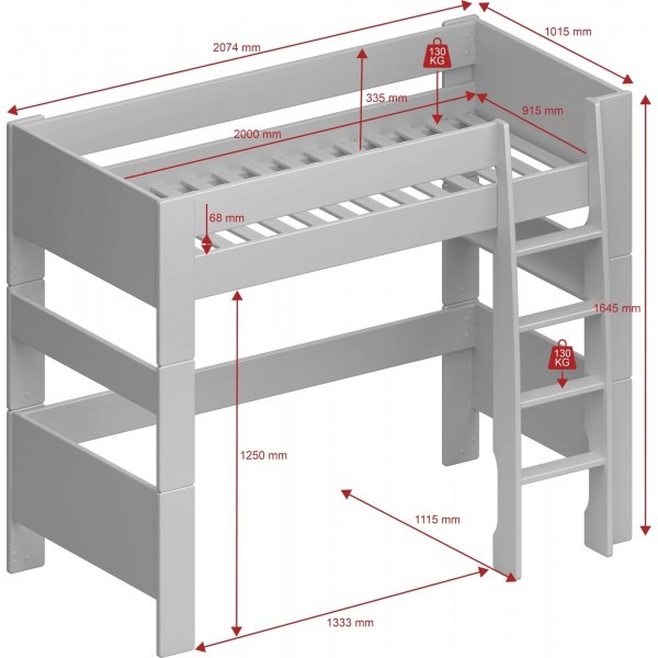 Hochbett fr Kinder 90 x 200 cm - Reinwei