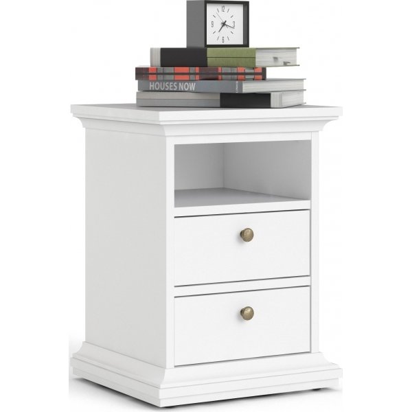 Paris schmaler Nachttisch mit 2 Schubladen und 1 offenem Fach - Wei
