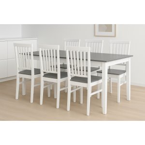 Esszimmergarnitur 6 Stühle + Tisch 180x90 cm - weiß/grau Esszimmergarnitur 6 Stühle + Tisch 180x90 cm - weiß/grau