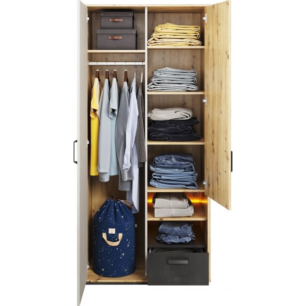 Qubic Kleiderschrank 90 cm - Artisan Eiche/Grau